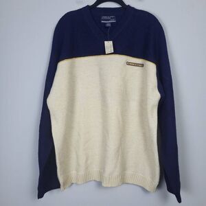 American Eagle Mens Wool V Neck Sweater Size XXL Navy Colorblock AE77 Cozy NWT
